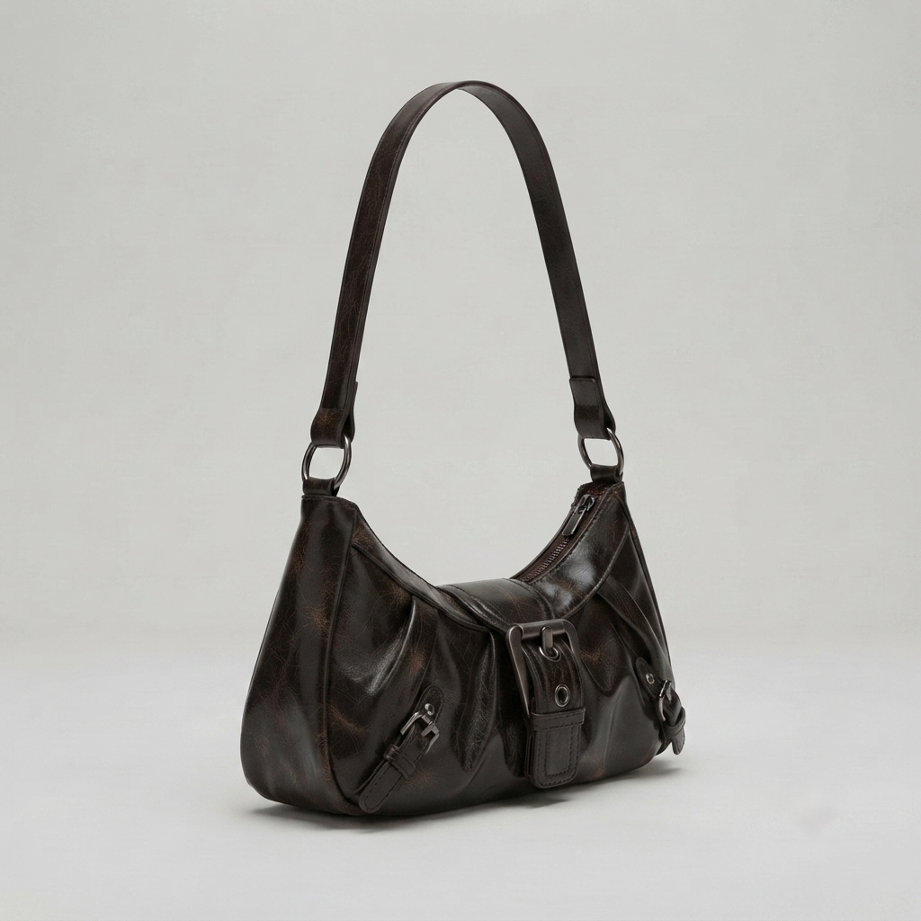 Bolso de Hombro Media Luna Estilo Y2K Retro con Tachuelas de Piel