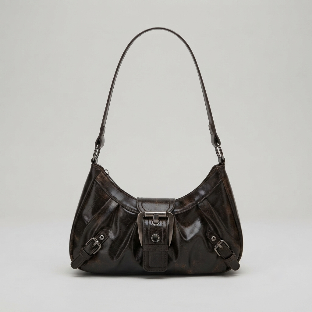 Bolso de Hombro Media Luna Estilo Y2K Retro con Tachuelas de Piel