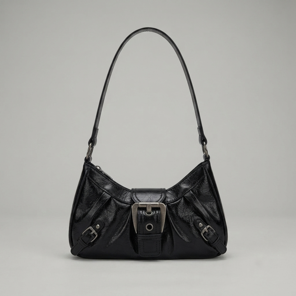 Bolso de Hombro Media Luna Estilo Y2K Retro con Tachuelas de Piel