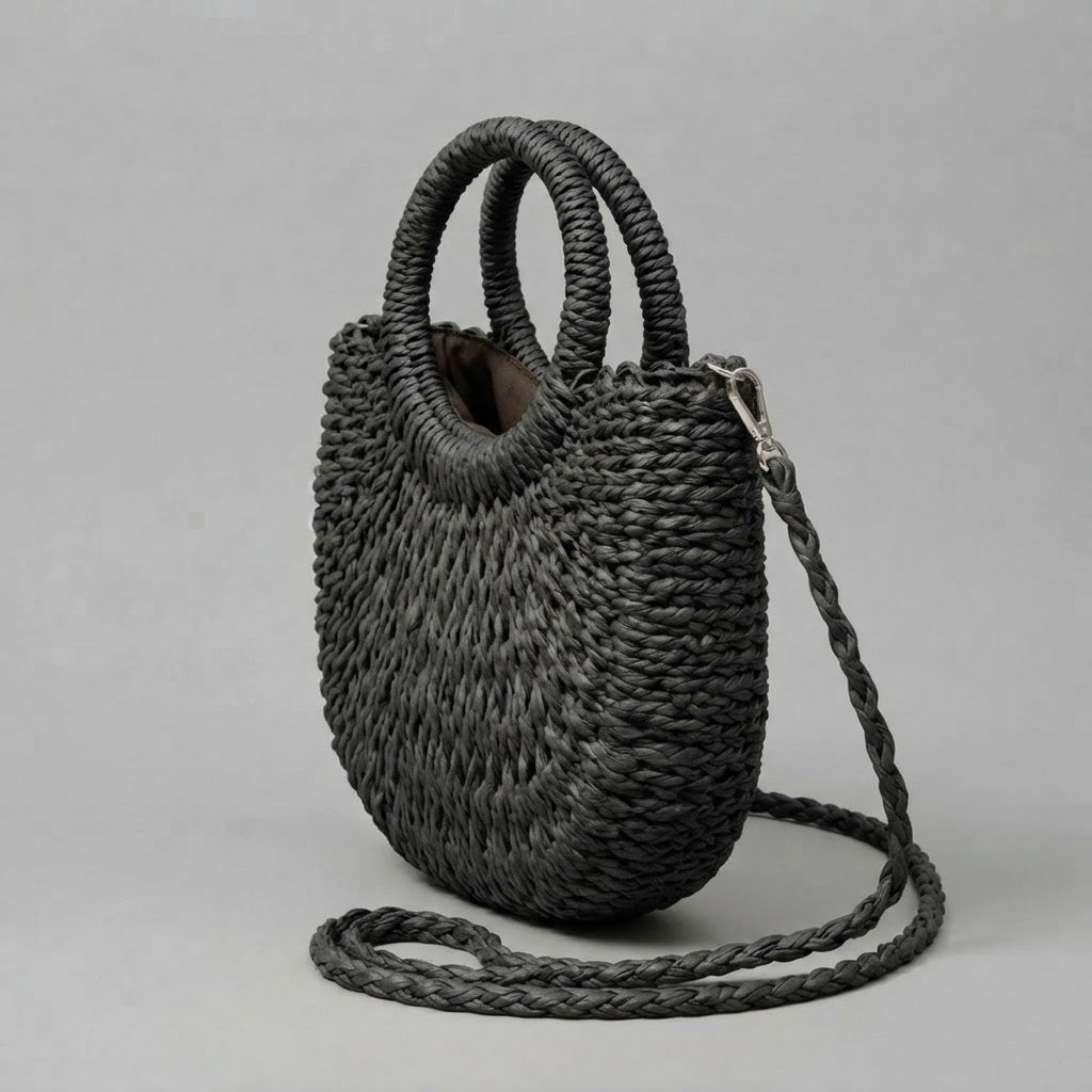 Bolso Capazo Media Luna de Rafia Bandolera Artesanal de Playa