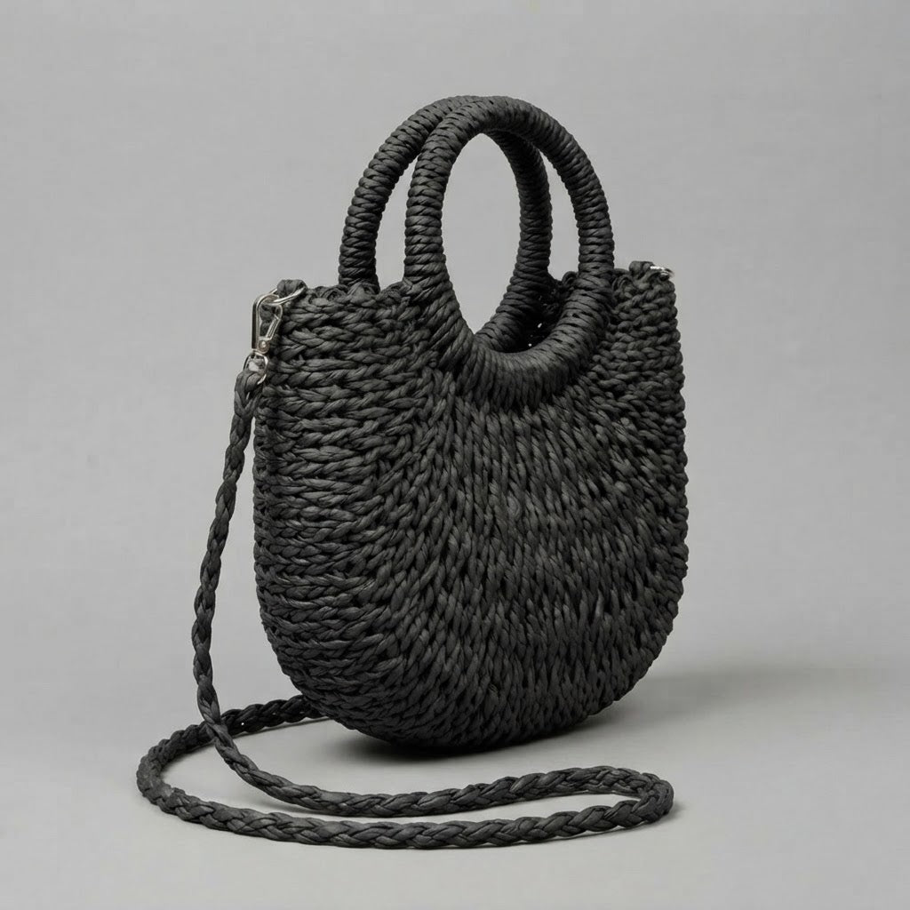 Bolso Capazo Media Luna de Rafia Bandolera Artesanal de Playa