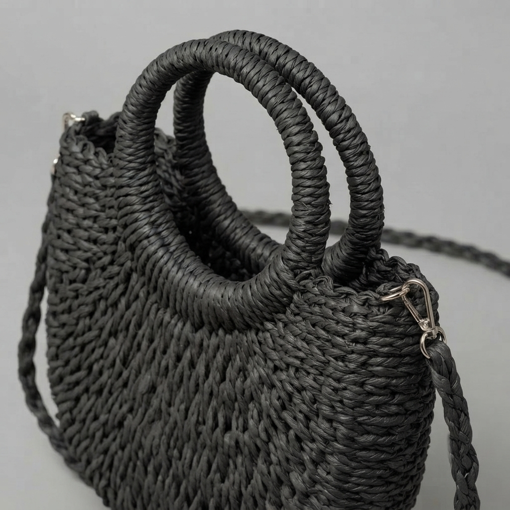 Bolso Capazo Media Luna de Rafia Bandolera Artesanal de Playa