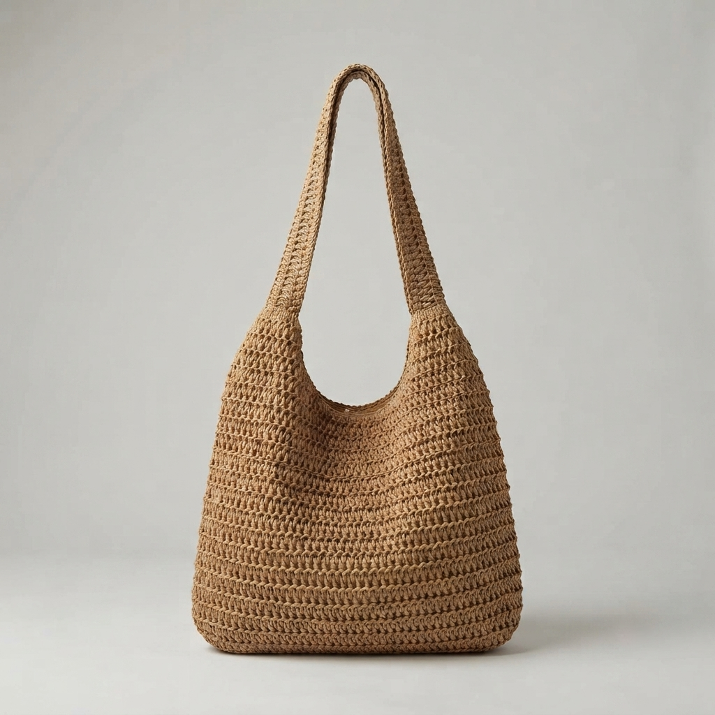 Bolso de Rafia Tejida Tipo Tote de Playa de Gran Capacidad Verano
