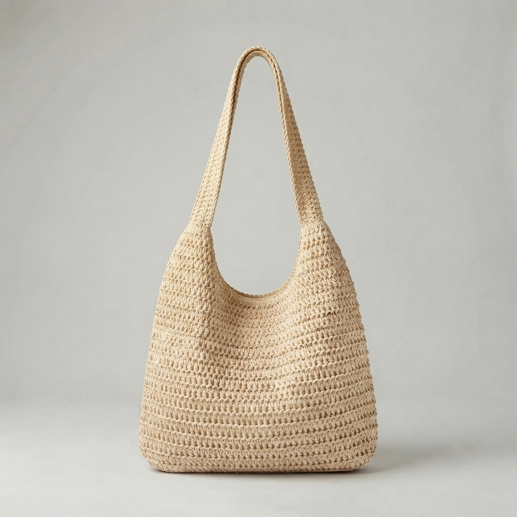 Bolso de Rafia Tejida Tipo Tote de Playa de Gran Capacidad Verano