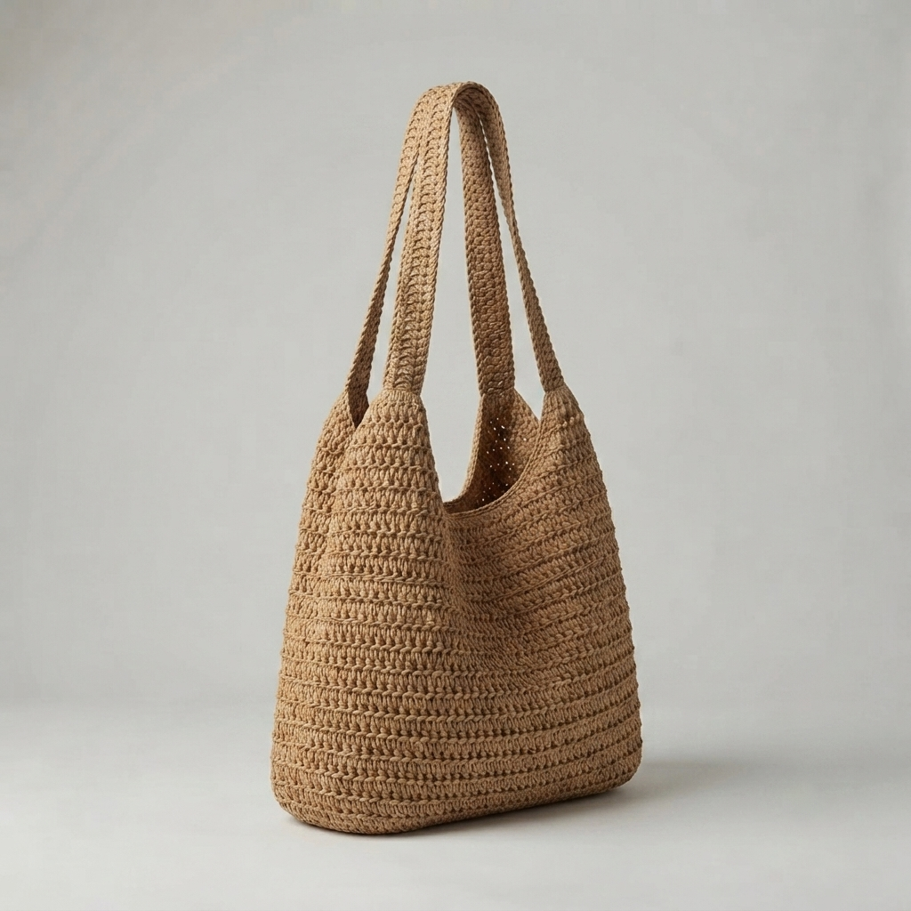 Bolso de Rafia Tejida Tipo Tote de Playa de Gran Capacidad Verano