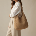 Bolso de Rafia Tejida Tipo Tote de Playa de Gran Capacidad Verano