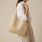Bolso de Rafia Tejida Tipo Tote de Playa de Gran Capacidad Verano