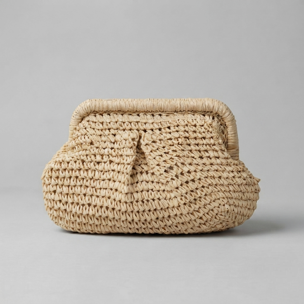 Bolso de Mano de Fiesta de Rafia Tejida con Cadena para Mujer