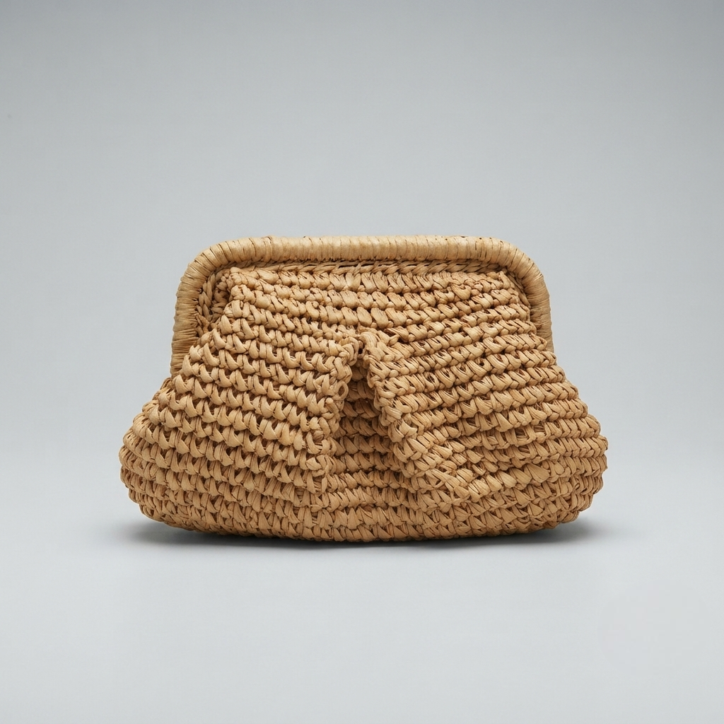 Bolso de Mano de Fiesta de Rafia Tejida con Cadena para Mujer