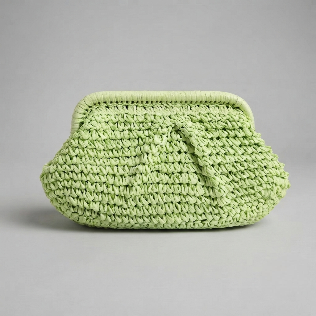 Bolso de Mano de Fiesta de Rafia Tejida con Cadena para Mujer