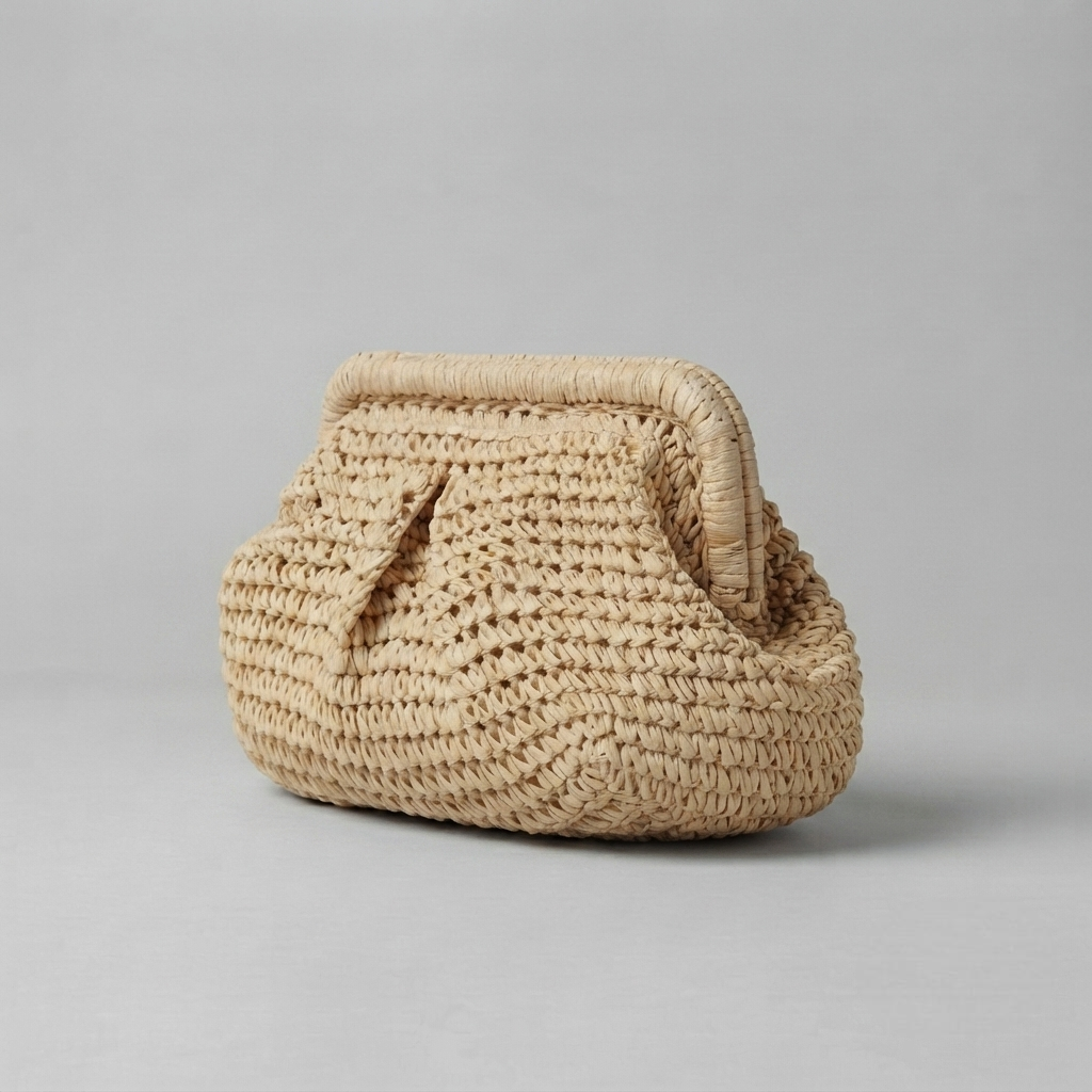 Bolso de Mano de Fiesta de Rafia Tejida con Cadena para Mujer