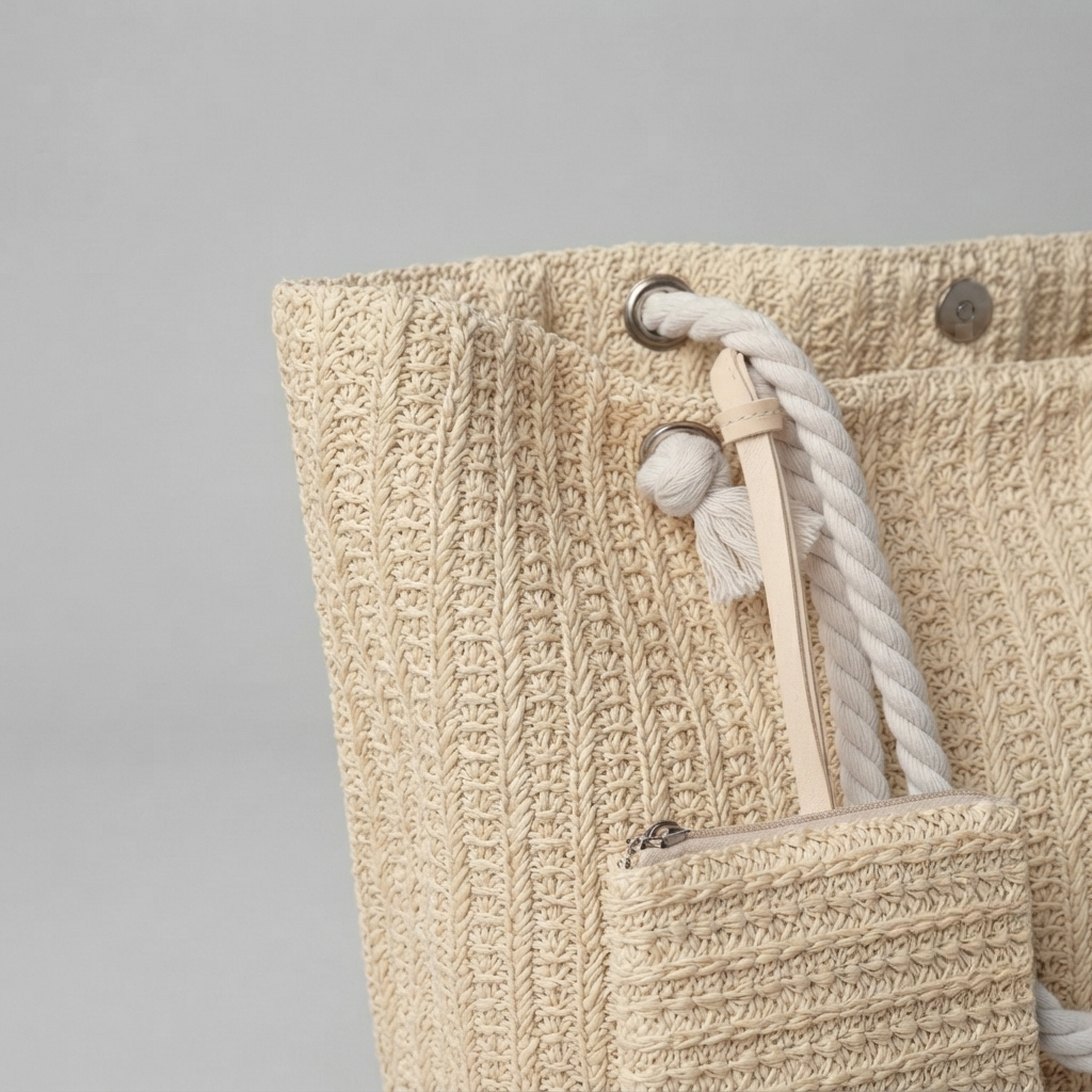 Bolso de Playa Tote de Rafia Grande Tejido a Mano