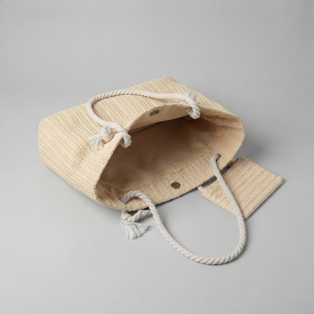 Bolso de Playa Tote de Rafia Grande Tejido a Mano