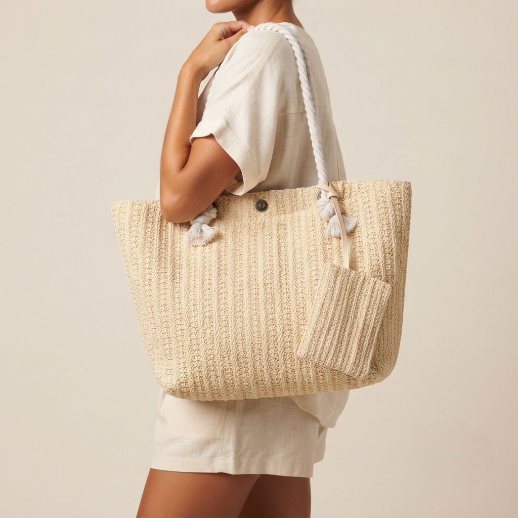 Bolso de Playa Tote de Rafia Grande Tejido a Mano
