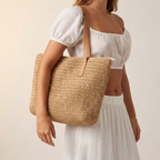 Bolso de Playa de Rafia Grande Tipo Tote para Mujer