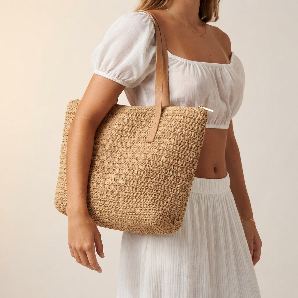 Bolso de Playa de Rafia Grande Tipo Tote para Mujer