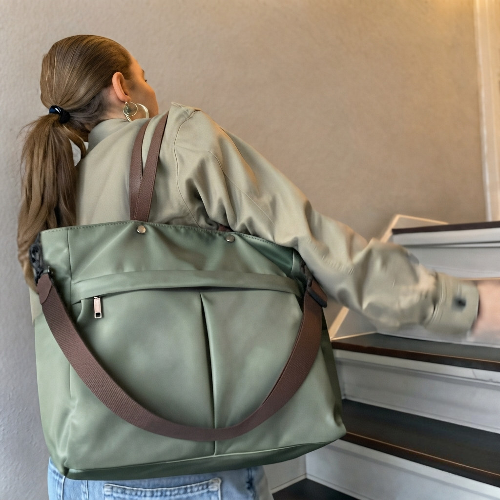 Bolso Tote de Nylon de Hombro con Bolsillos Gran Capacidad