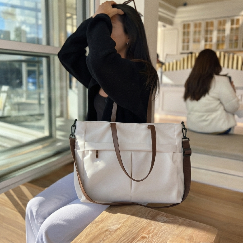 Bolso Tote de Nylon de Hombro con Bolsillos Gran Capacidad