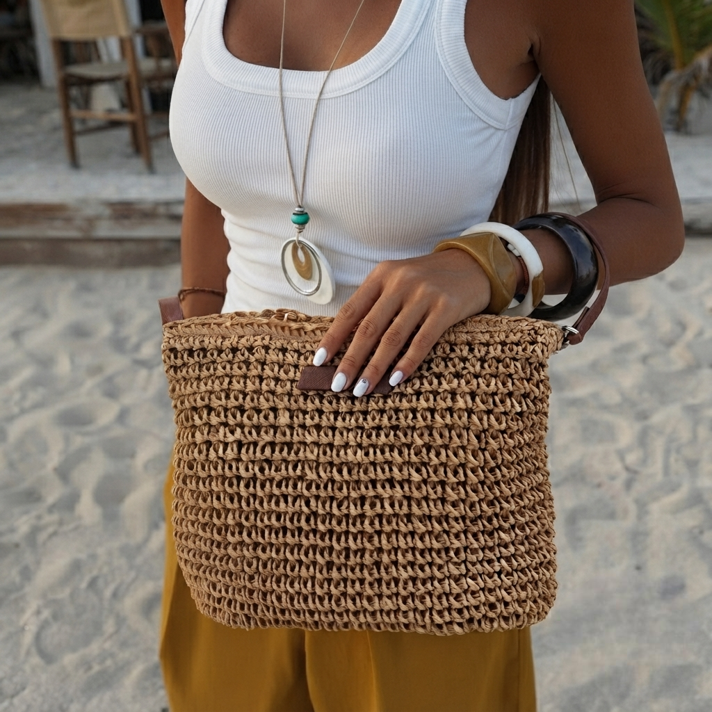 Bolso de Playa de Rafia Bandolera para Mujer