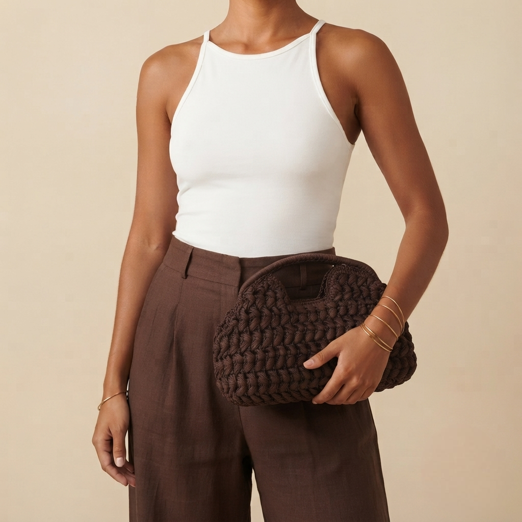 Bolso de Playa de Mano Tipo Clutch de Rafia para Verano