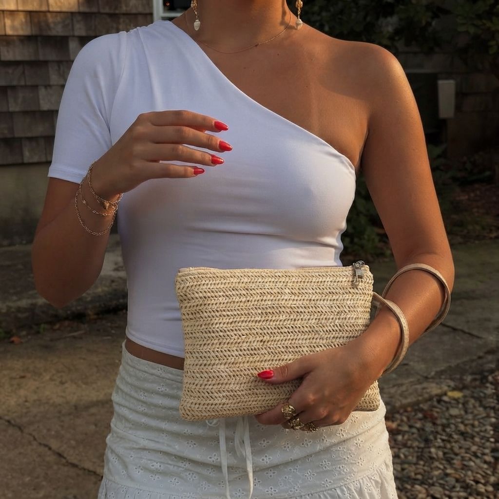 Bolso de Rafia Trenzada de Mano para Playa y Fiesta con Cremallera