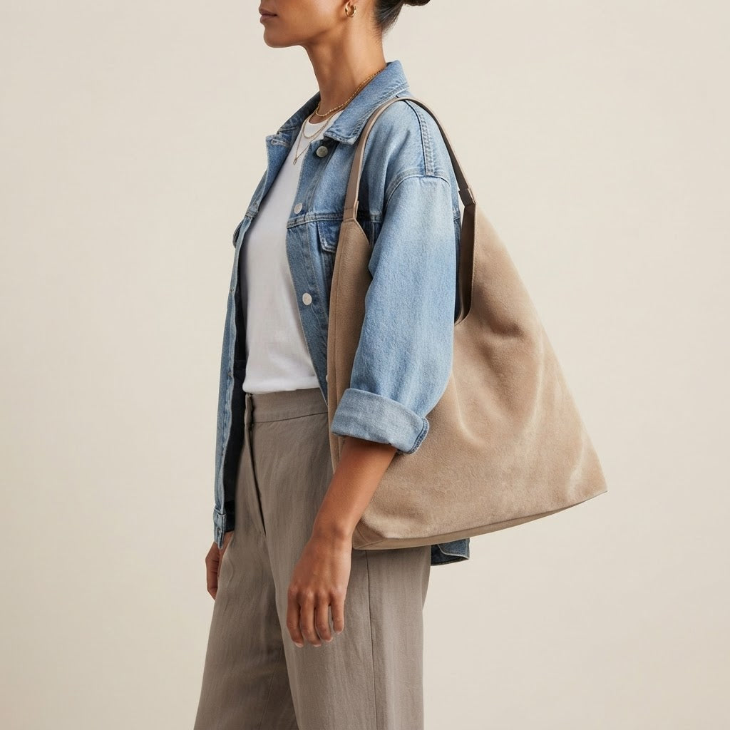 Bolso Tote de Hombro Grande de Mujer de Ante