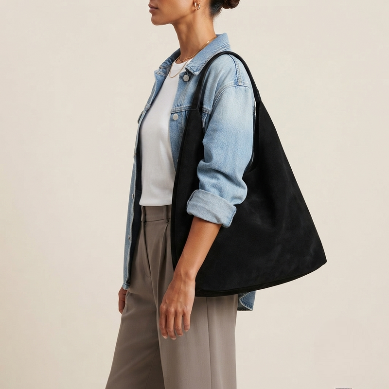 Bolso Tote de Hombro Grande de Mujer de Ante