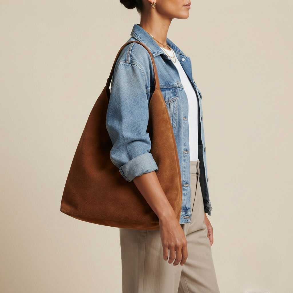 Bolso Tote de Hombro Grande de Mujer de Ante