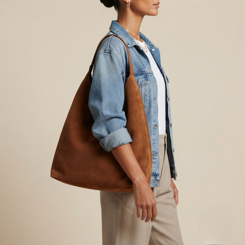 Bolso Tote de Hombro Grande de Mujer de Ante