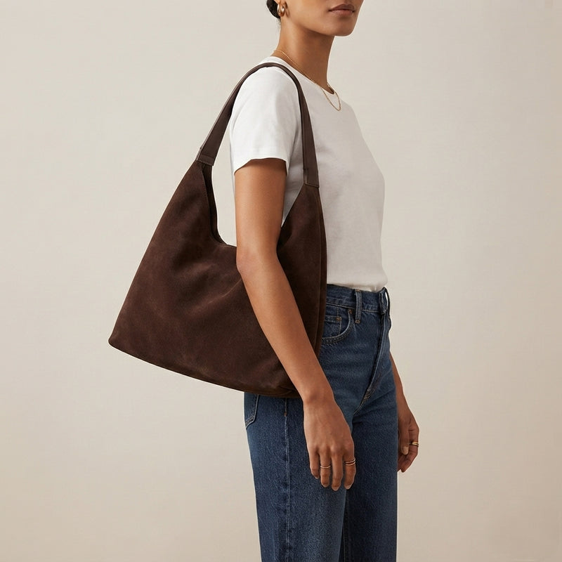 Bolso Tote de Hombro Grande de Mujer de Ante