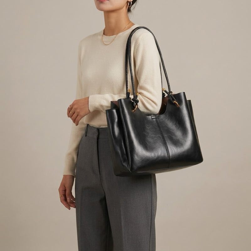 Bolso Tote de Hombro Grande de Mujer Tipo Cubo