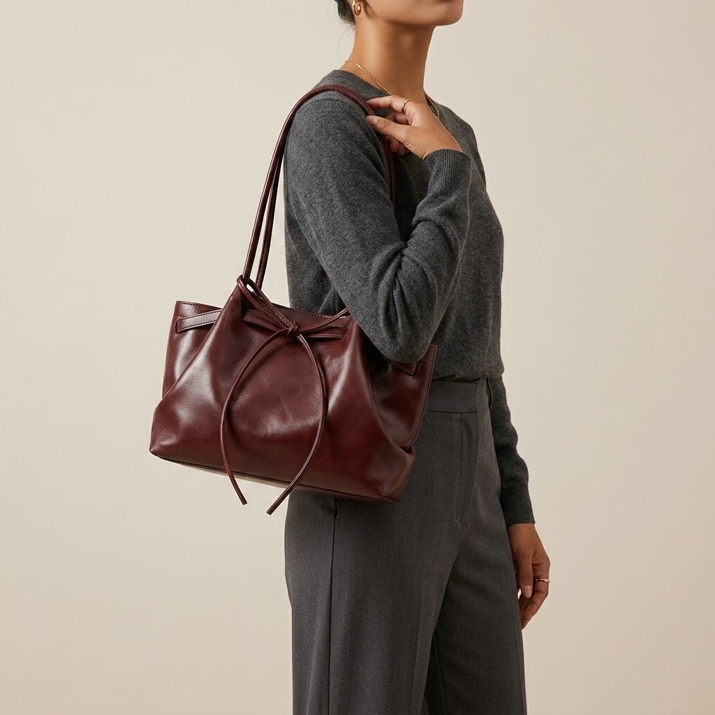 Bolso de Mano Pequeño de Mujer Cesta con Lazo