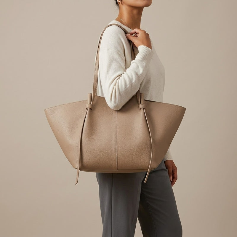 Bolso Tote de Hombro Grande de Mujer Plisado