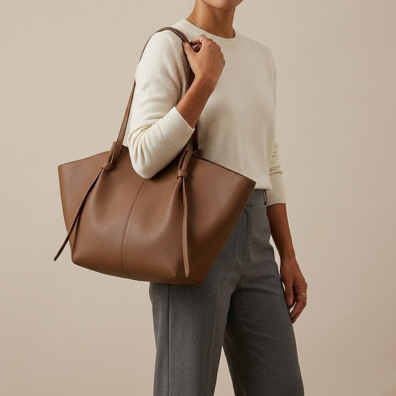 Bolso Tote de Hombro Grande de Mujer Plisado