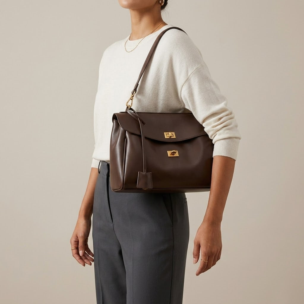 Bolso Tote de Hombro Grande de Mujer Efecto Ante