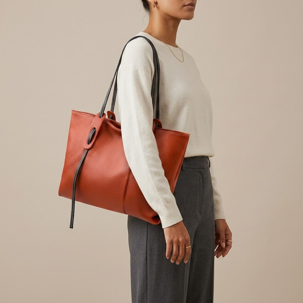 Bolso Tote de Hombro Grande de Mujer de Piel