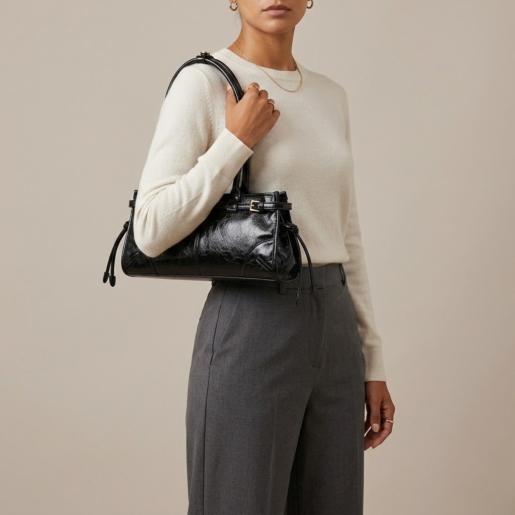 Bolso Tote de Hombro Pequeño de Mujer Encerado Retro