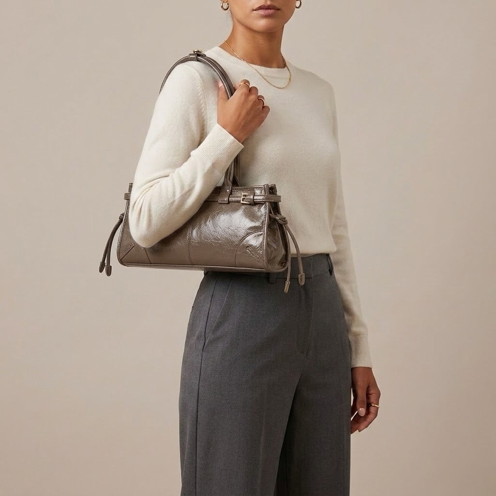 Bolso Tote de Hombro Pequeño de Mujer Encerado Retro