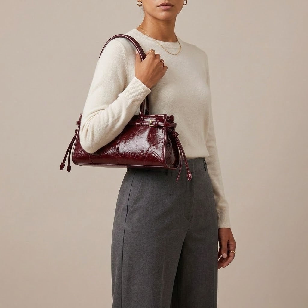 Bolso Tote de Hombro Pequeño de Mujer Encerado Retro