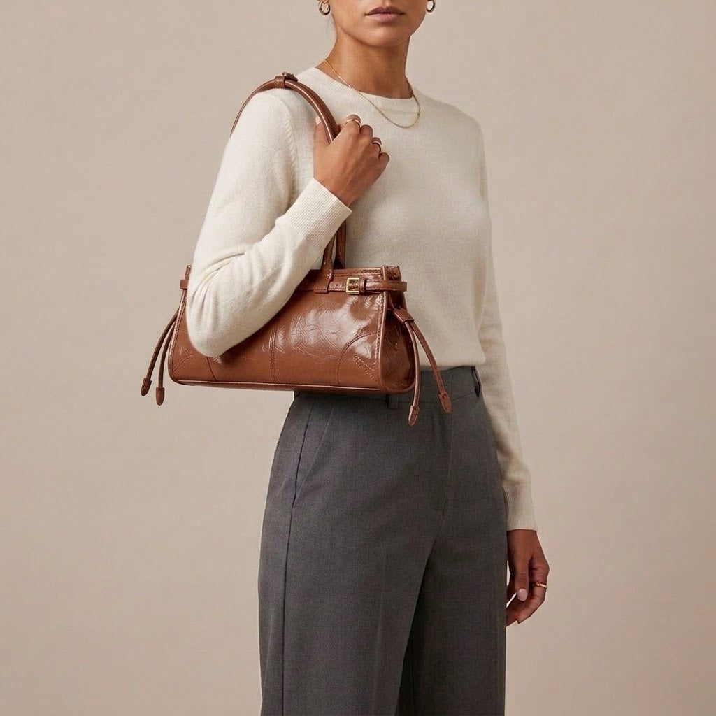 Bolso Tote de Hombro Pequeño de Mujer Encerado Retro