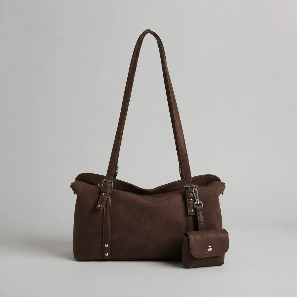Bolso de Hombro de Mujer para el Día a Día, el Trabajo y la Ciudad, Estilo Retro en Ante