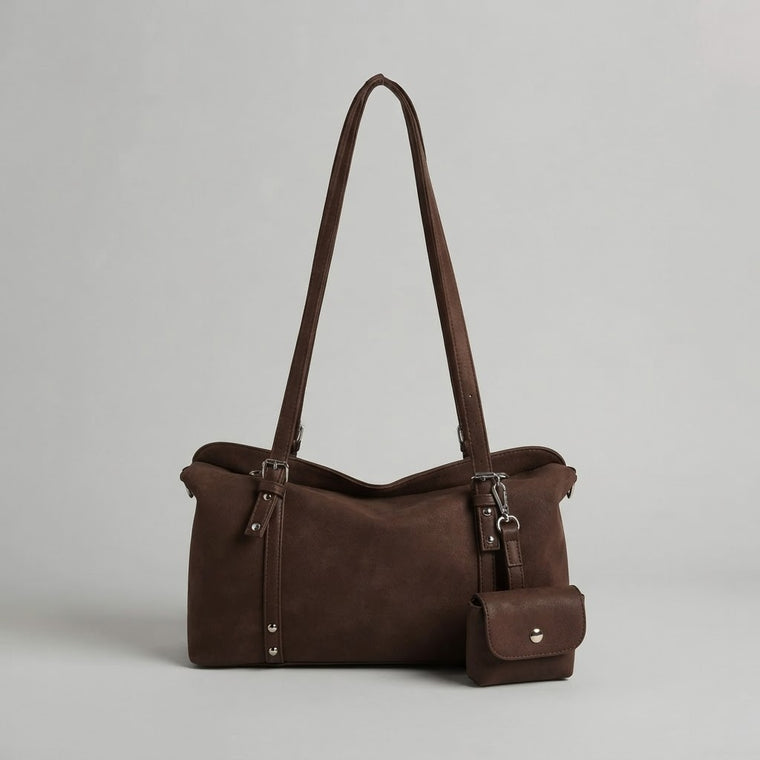 Bolso de Hombro de Mujer para el Día a Día, el Trabajo y la Ciudad, Estilo Retro en Ante