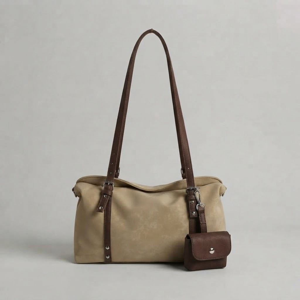 Bolso de Hombro de Mujer para el Día a Día, el Trabajo y la Ciudad, Estilo Retro en Ante