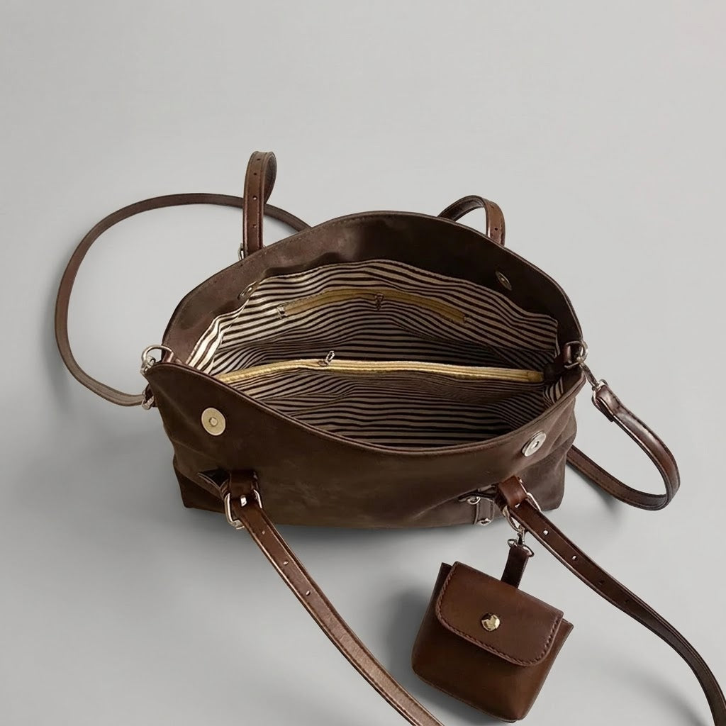 Bolso de Hombro de Mujer para el Día a Día, el Trabajo y la Ciudad, Estilo Retro en Ante