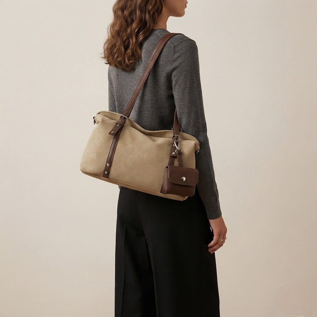 Bolso de Hombro de Mujer para el Día a Día, el Trabajo y la Ciudad, Estilo Retro en Ante