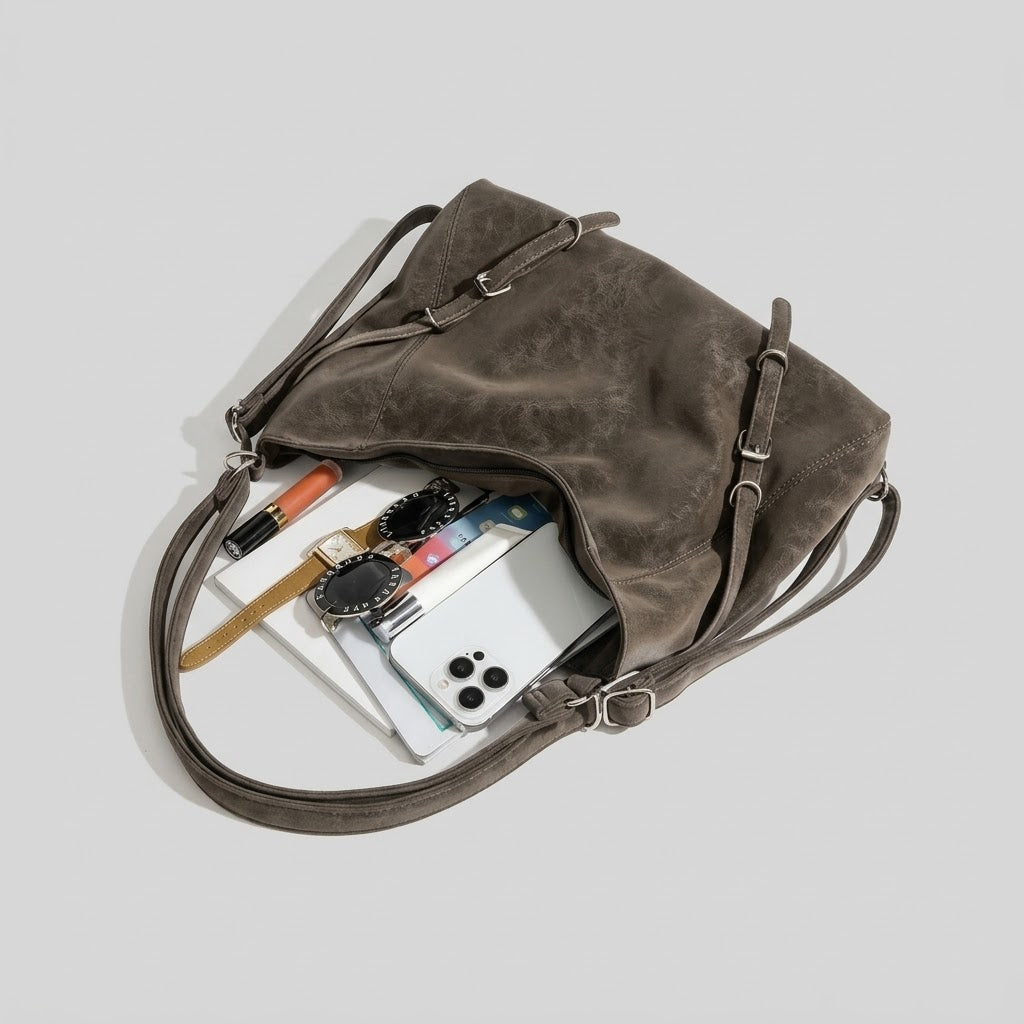 Bolso Tote de Hombro Grande de Mujer para el Trabajo, el Día a Día y la Ciudad, Estilo Retro en Polipiel