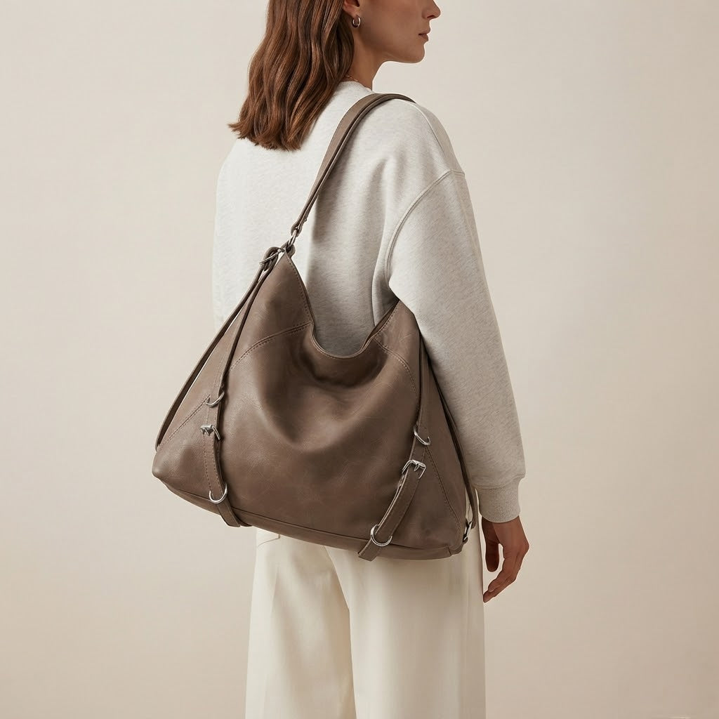 Bolso Tote de Hombro Grande de Mujer para el Trabajo, el Día a Día y la Ciudad, Estilo Retro en Polipiel