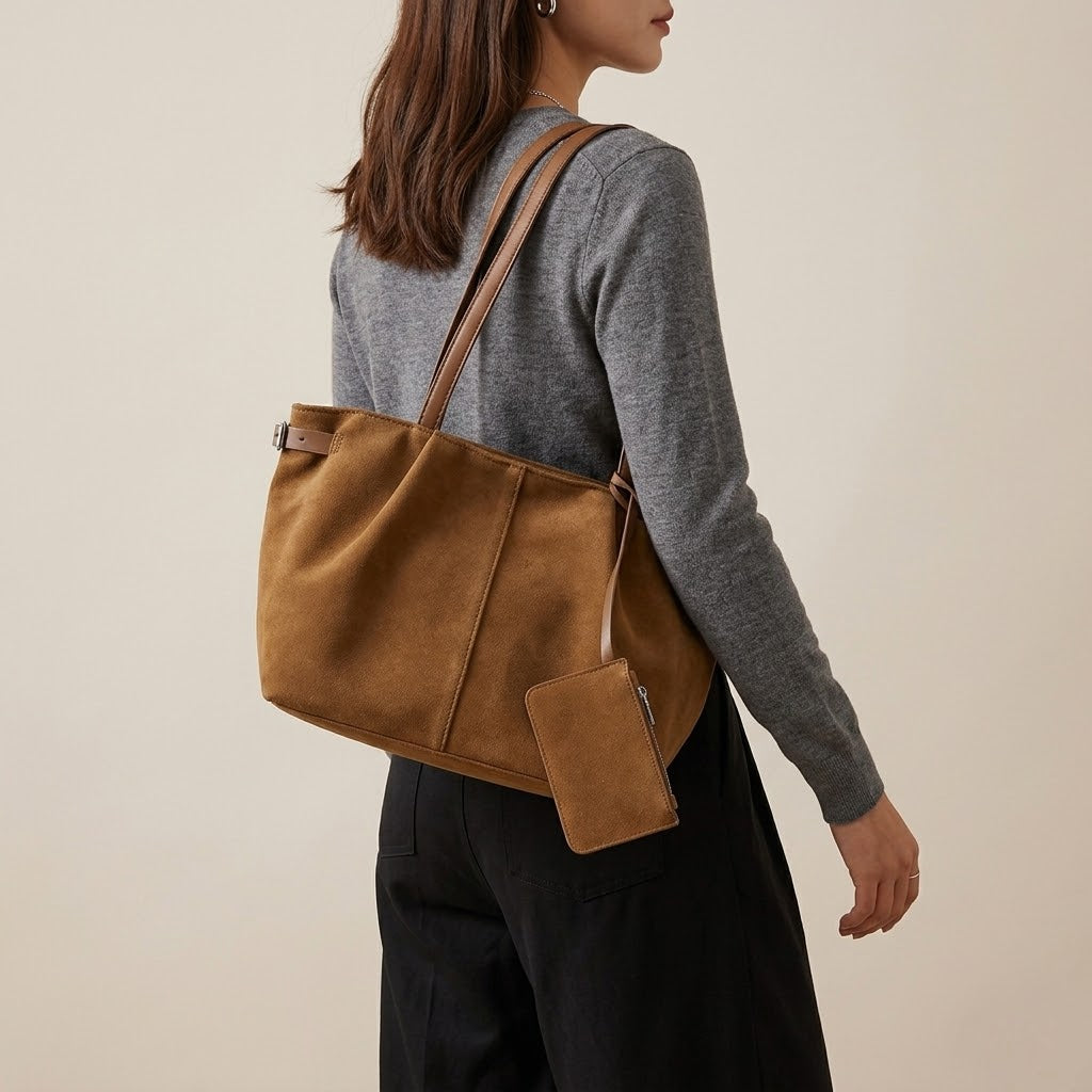 Bolso Tote de Hombro Mediano de Mujer para el Trabajo, la Oficina y el Día a Día, Esmerilado en Polipiel