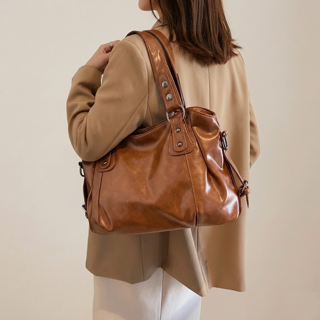 Bolso Tote de Hombro y Bandolera Mediano de Mujer para el Día a Día, el Trabajo y la Ciudad, Coreano en Polipiel