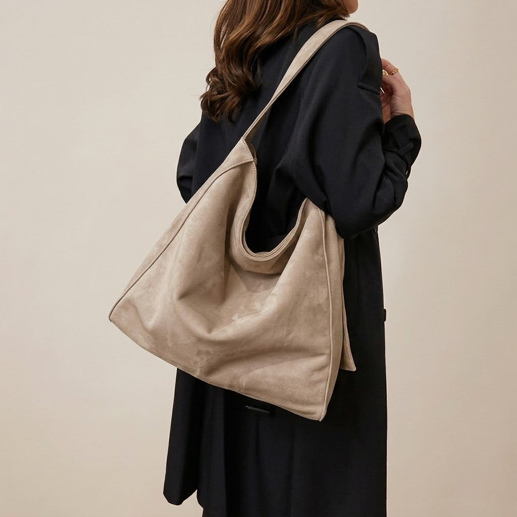 Bolso Tote Shopper Grande de Mujer para el Día a Día, el Trabajo y la Ciudad, Bicolor en Ante